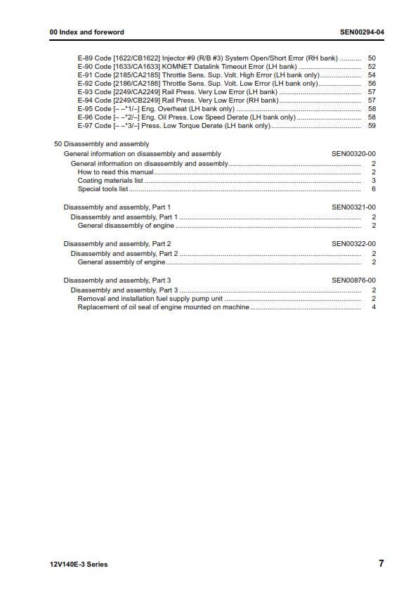 Komatsu Engine 12v140e-3 Series - Shop Manual - Service Workshop Repair Manual
