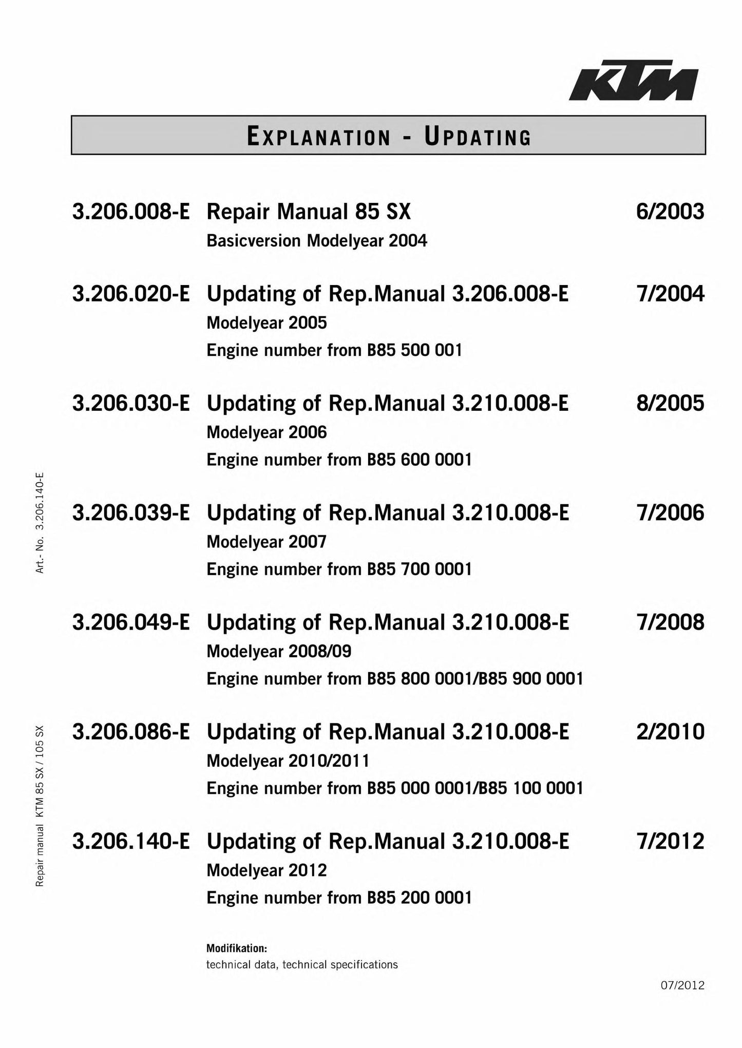 KTM 2004 to 2012 - 85 105 SX XC - Workshop Service Repair Manual