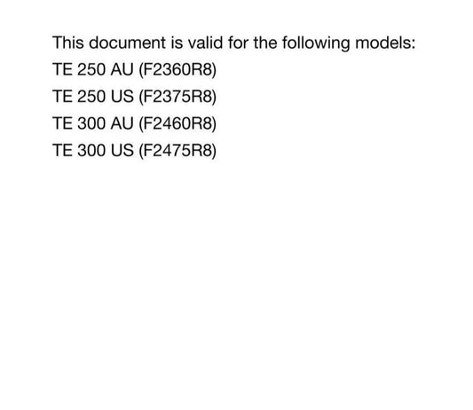 Husqvarna 2018 - TE 250 300 - Workshop Service Repair Manual