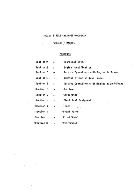 1955 to 1958 Indian 500cc Woodsman, Westerner Workshop Service Repair Manual