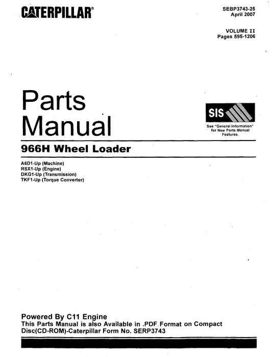 Caterpillar Parts Manual - 966H Wheel Loader