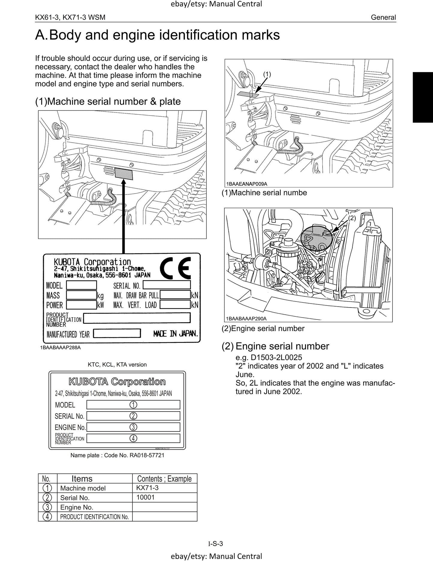 Kubota Excavator - KX61-3 KX71-3 - Service Chapter - Workshop Service Repair Manual