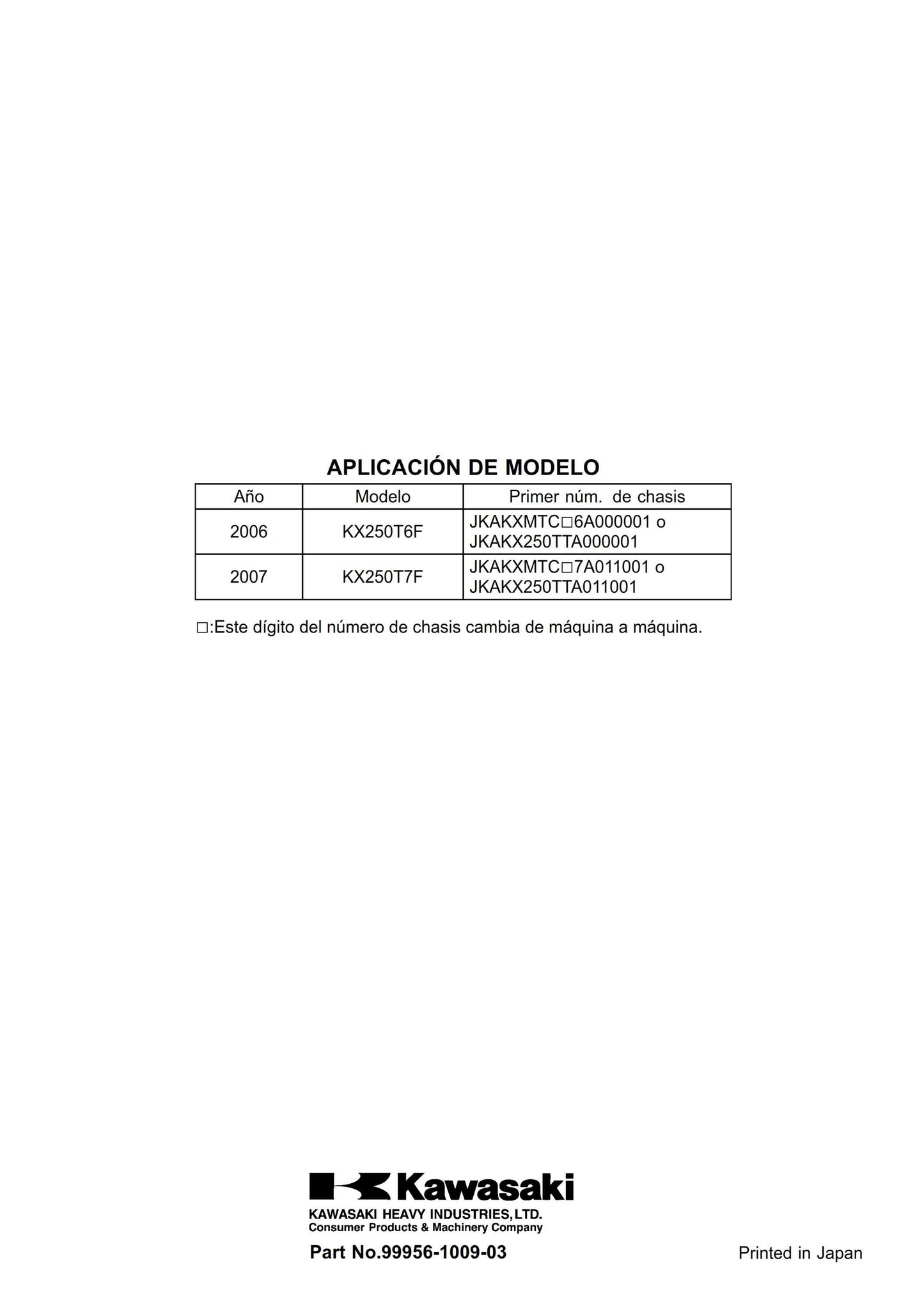 Kawasaki Spanish Language - KX250F 2006 2007 - Motocicleta Manual de taller