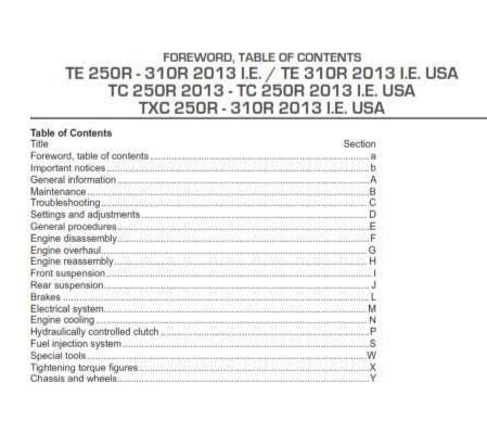 Husqvarna 2013 - TE TC TXC 250R 310R- Service Workshop Repair Manual