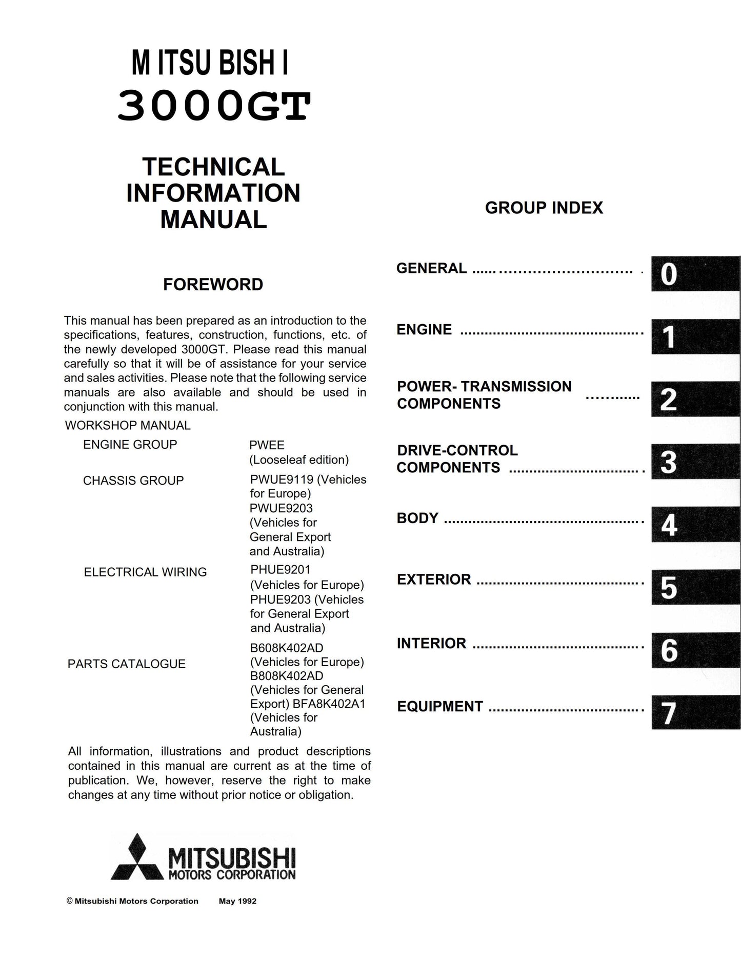 Mitsubishi 3000 GT 1993 - Technical Information Manual