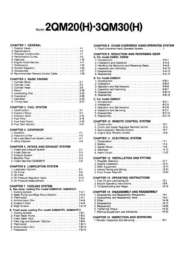 Yanmar Marine Diesel Engine 2QM20(H) 3QM30(H) Workshop Service Repair Manual