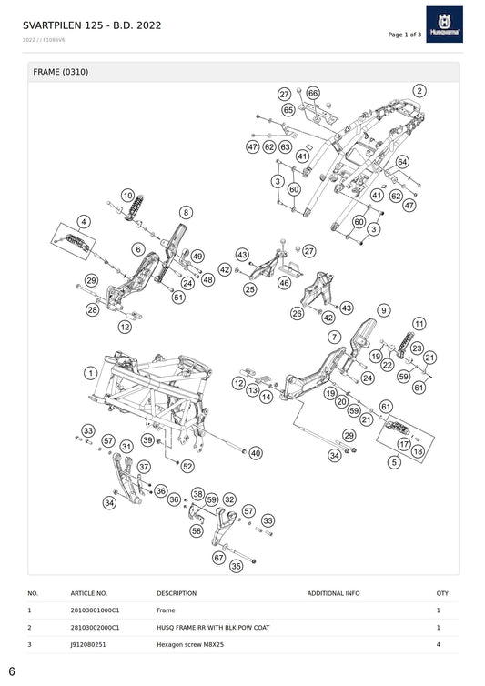 Husqvarna 2022 Svartpilen 125 - Parts Manual Catalog