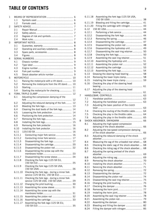 KTM 2014 - 125 150 SX XC - Service Workshop Repair Manual