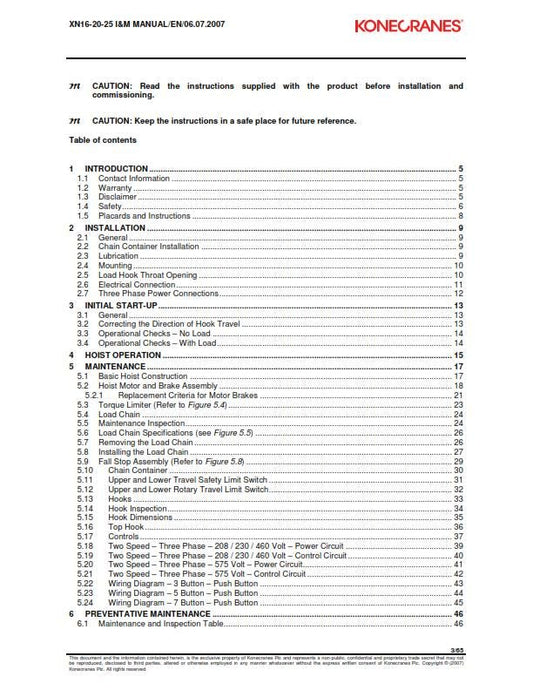 Konecranes - XN16 XN20 XN25 Chain Hoist - Installation & Maintenance Manual