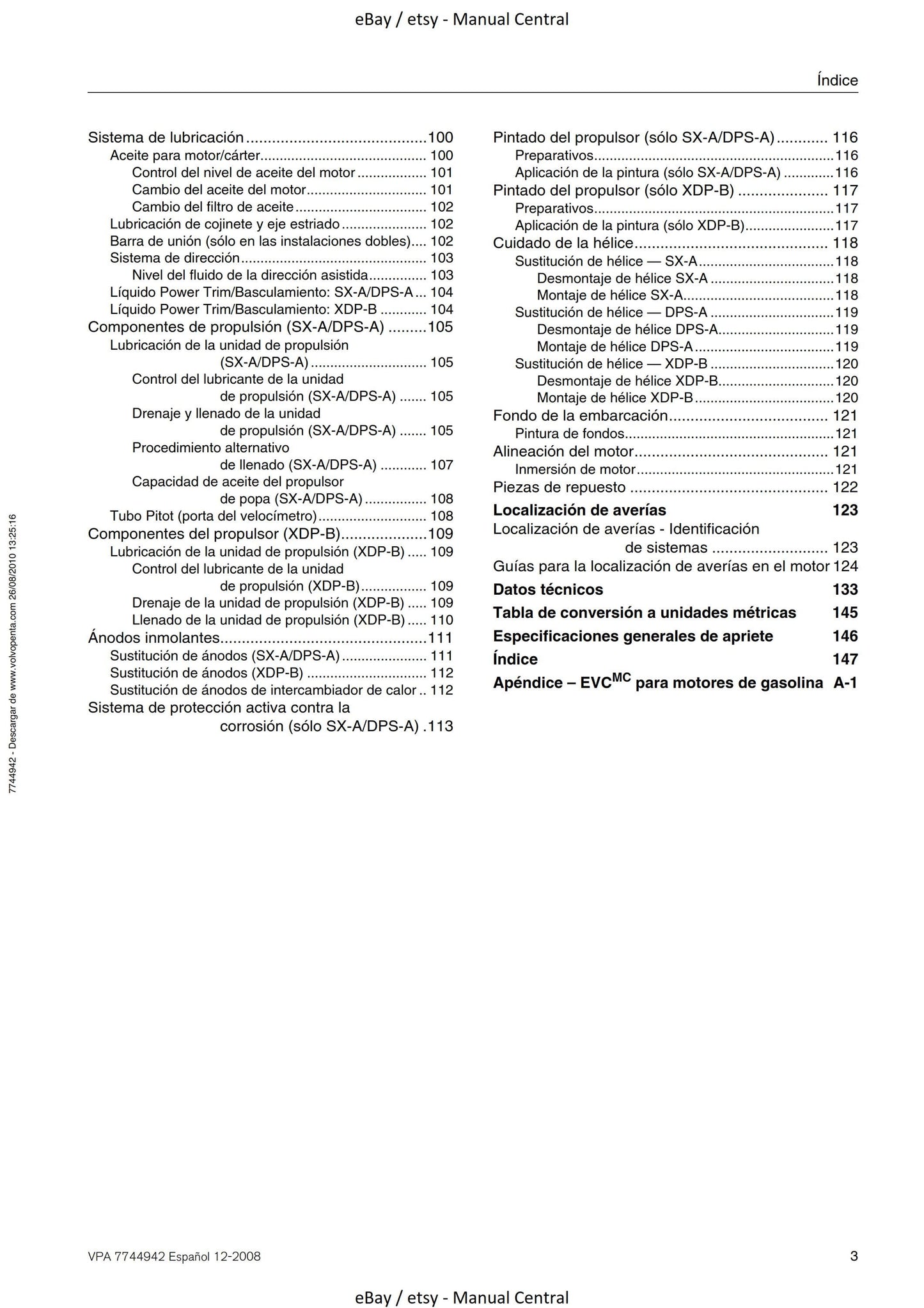 Volvo Penta Libro De Instrucciones - 3.0L 4.3L 5.0L 5.7L 8.1L SX-A DPS-A XDP-B