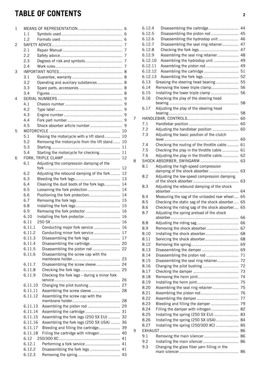 KTM 2014 - 250 300 SX XC - Service Workshop Repair Manual