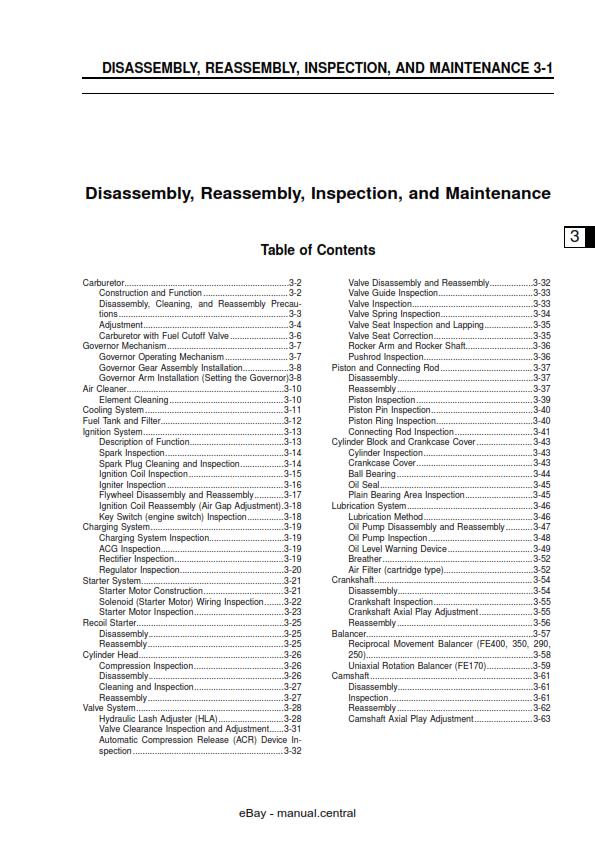 Kawasaki FE120 FE170 FE250 FE290 FE350 FE400 4 Stroke Air Cooled Gasoline Engine - Workshop Service Repair Manual