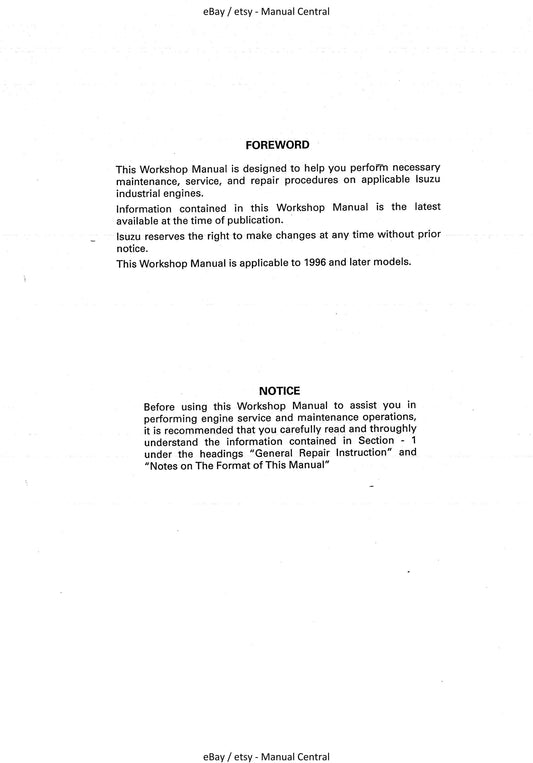 Hyundai Isuzu 4JG2 - Engine Workshop Service Repair Manual
