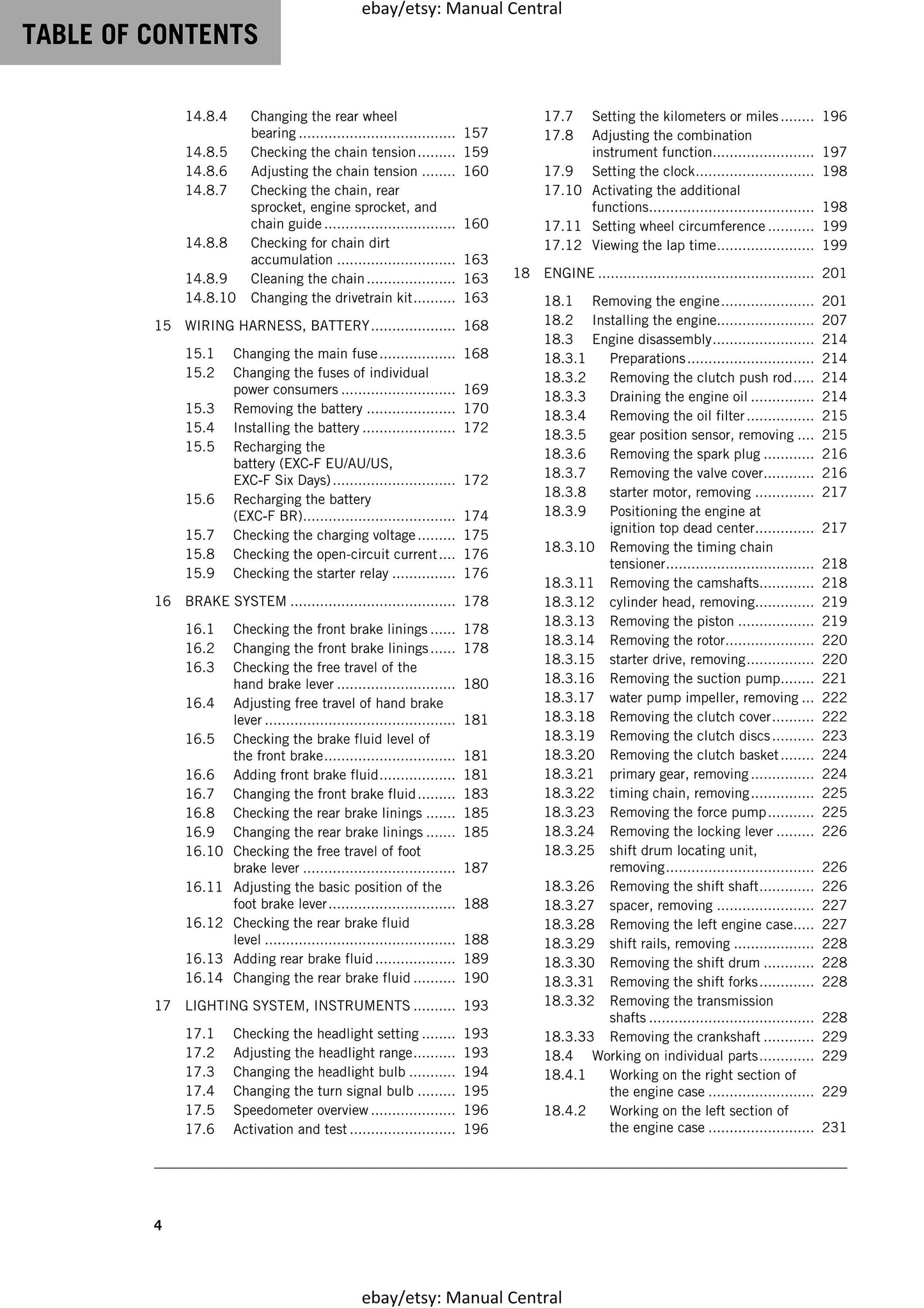 KTM 2017 - 250 EXC-F Six Days - Service Workshop Repair Manual