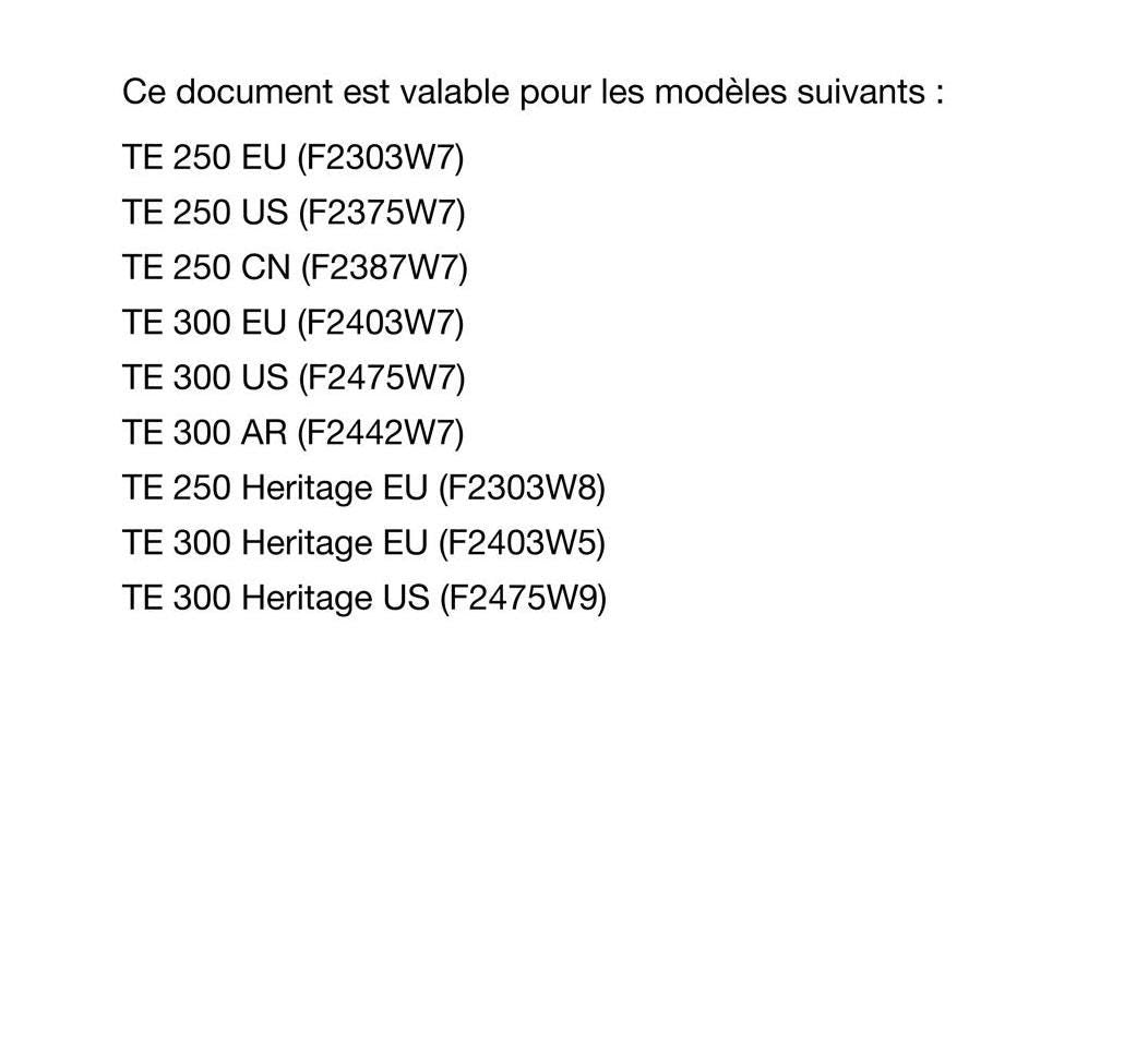 French Language - Husqvarna 2023 - TE 250 300 Heritage - Manuel De Reparation