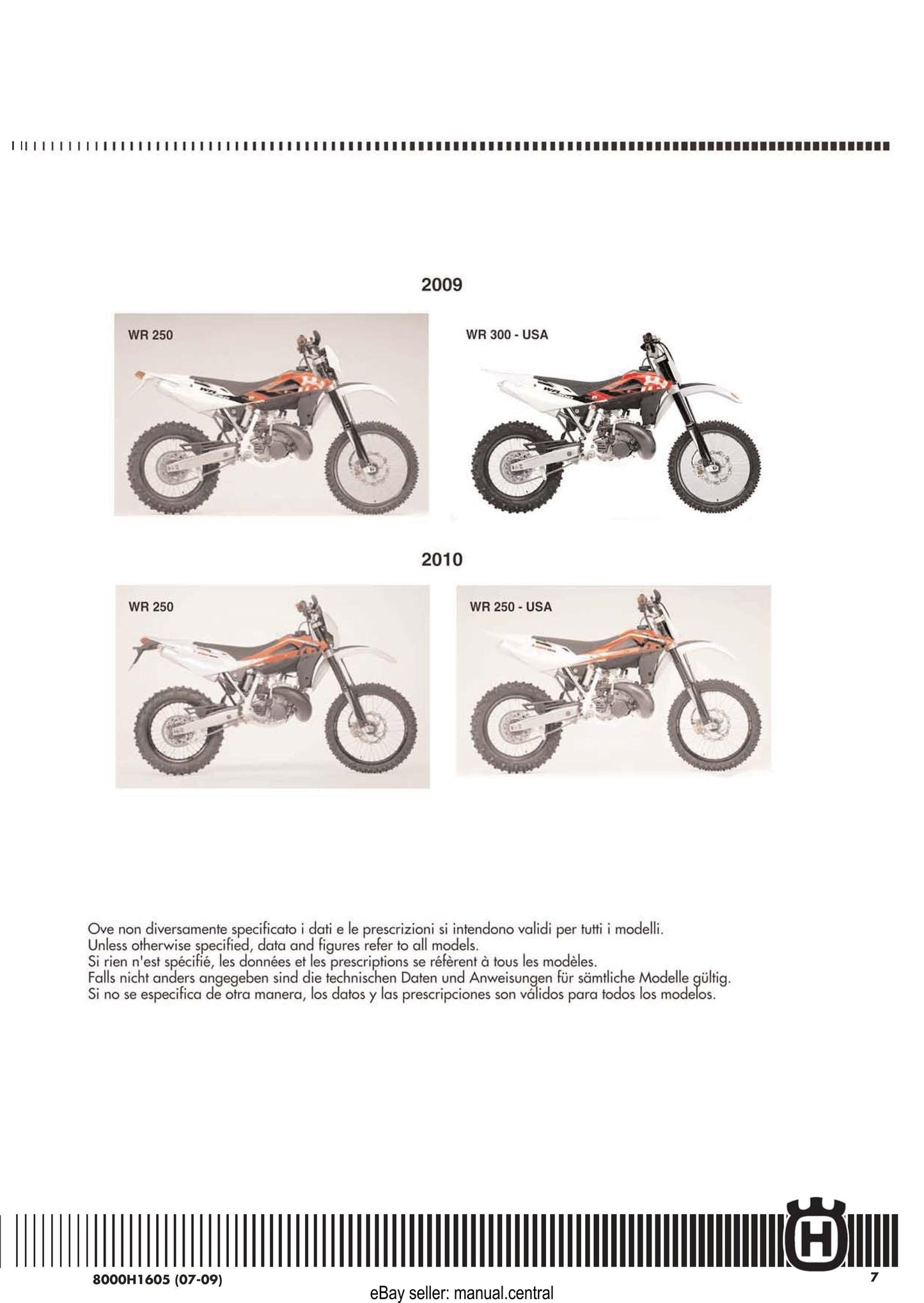Husqvarna 2009 2010 - WR 250 - Service Workshop Repair Manual
