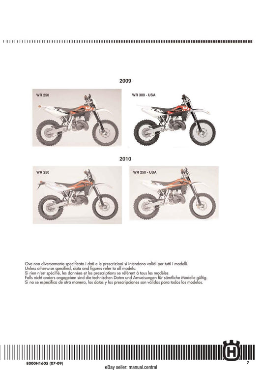 Husqvarna 2009 2010 - WR 250 - Service Workshop Repair Manual