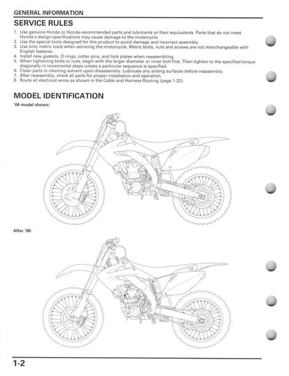 Honda CRF250R 2004 2005 2006 2007 2008 2009 - Workshop Service Repair Manual