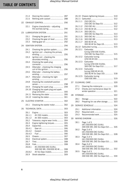 KTM 2017 - 250 300 EXC XC-W Six Days - Service Workshop Repair Manual