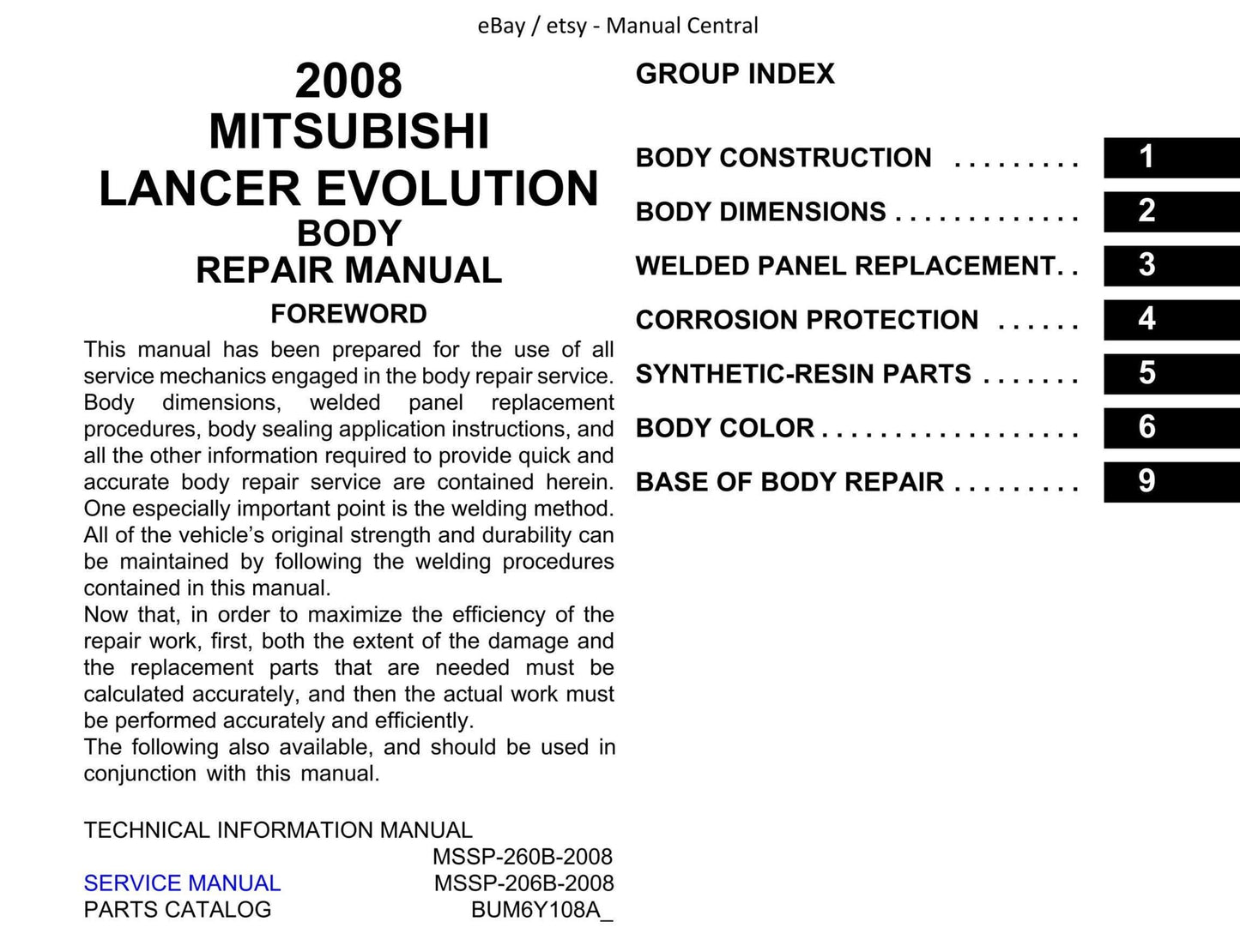 Mitsubishi Lancer Evolution Evo X 10 (2008 Edition) - Body Repair Manual