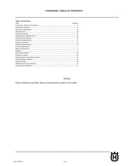 Husqvarna 2011 - TE TEi Tc Txci 250 250i 310 - Service Workshop Repair Manual