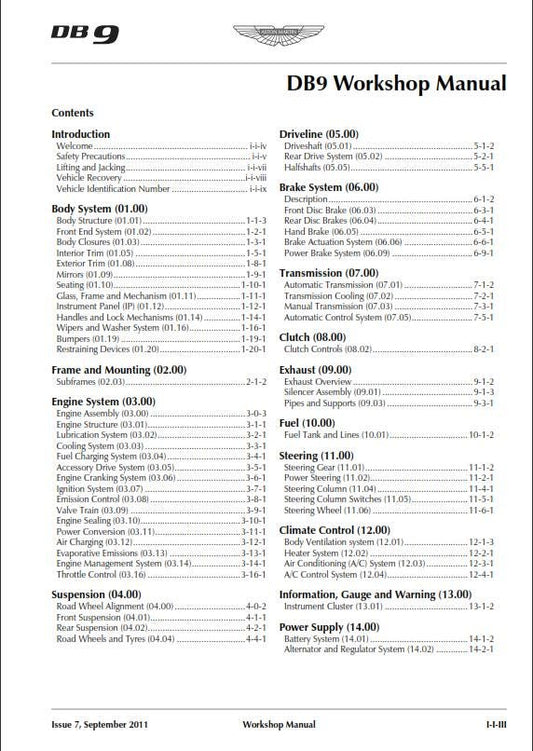 Aston Martin DB9 & Volante - Issue 7 2005 to 2010 - Workshop Service Repair Manual