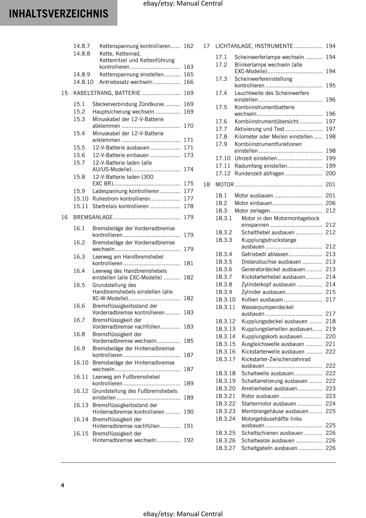 German Language - KTM 2018 - 250 300 Exc Xc-w Six Days - Reparaturanleitung - Service Workshop Repair Manual