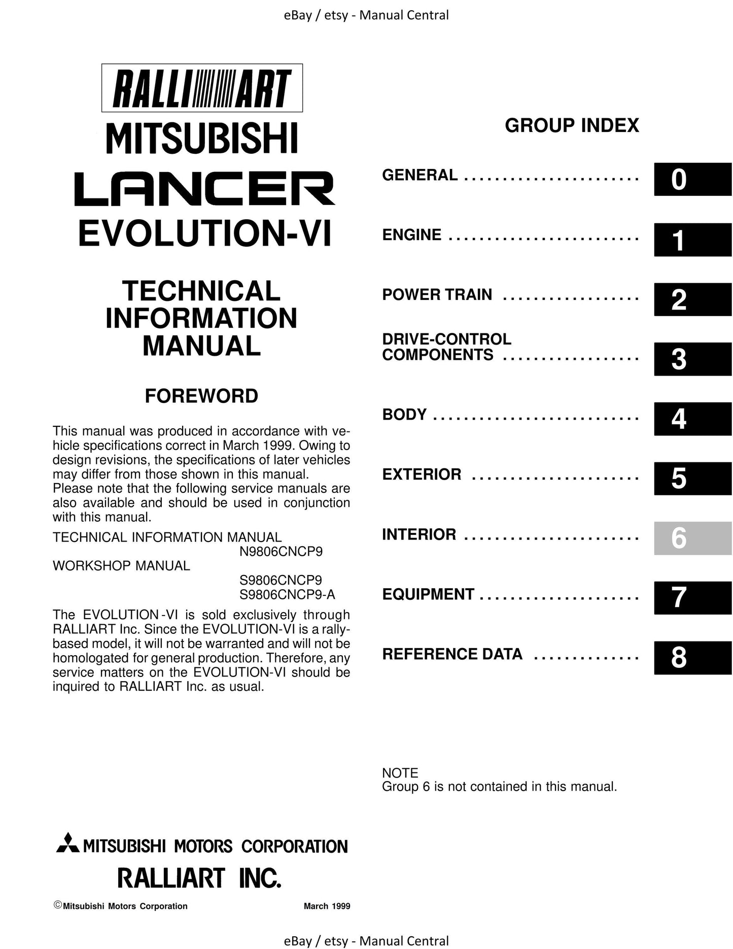 Mitsubishi Lancer Evolution Evo VI 6 - Technical Information Manual