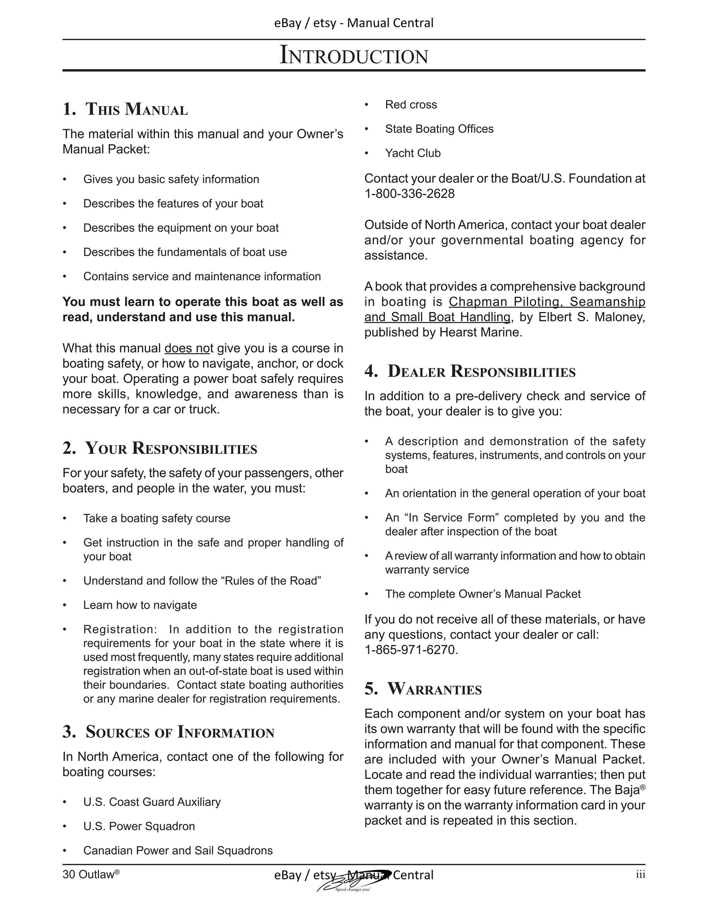 Baja Marine - 30 Outlaw - Owners Manual