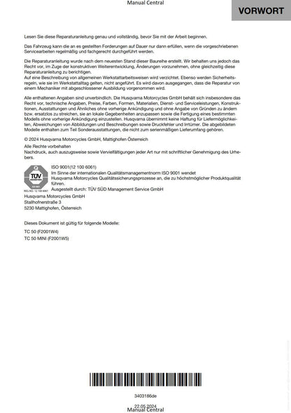 German Language - Husqvarna 2023 - TC 50  Mini - Reparaturanleitung