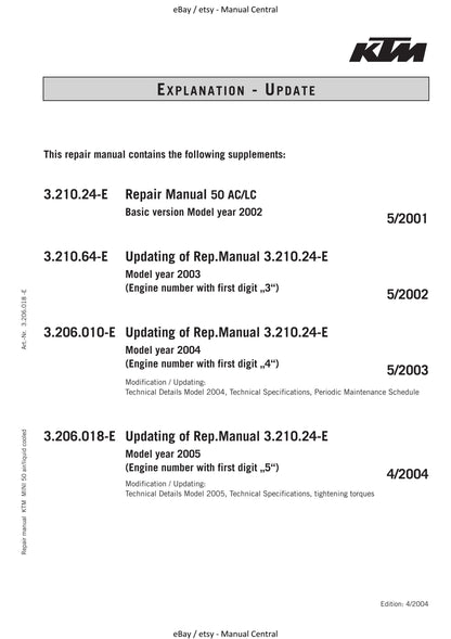 KTM 2002 To 2005 - 50 AC LC - Engine Service Workshop Repair Manual