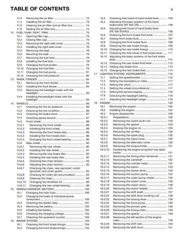 Husqvarna 2014 - Fe 350 EU AU US - Service Workshop Repair Manual