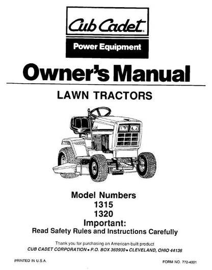 Cub Cadet - 1315 1320 Lawn Tractor Owners Manual