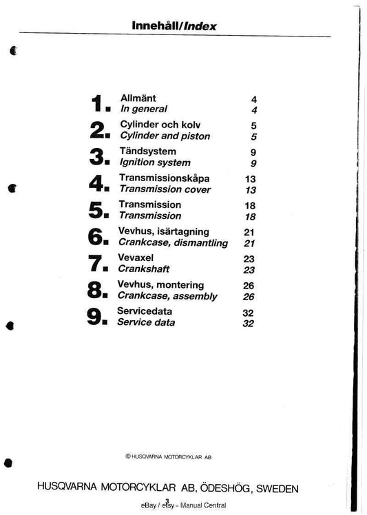 Husqvarna 1986 2 Stroke Engine -  Workshop Service Repair Manual