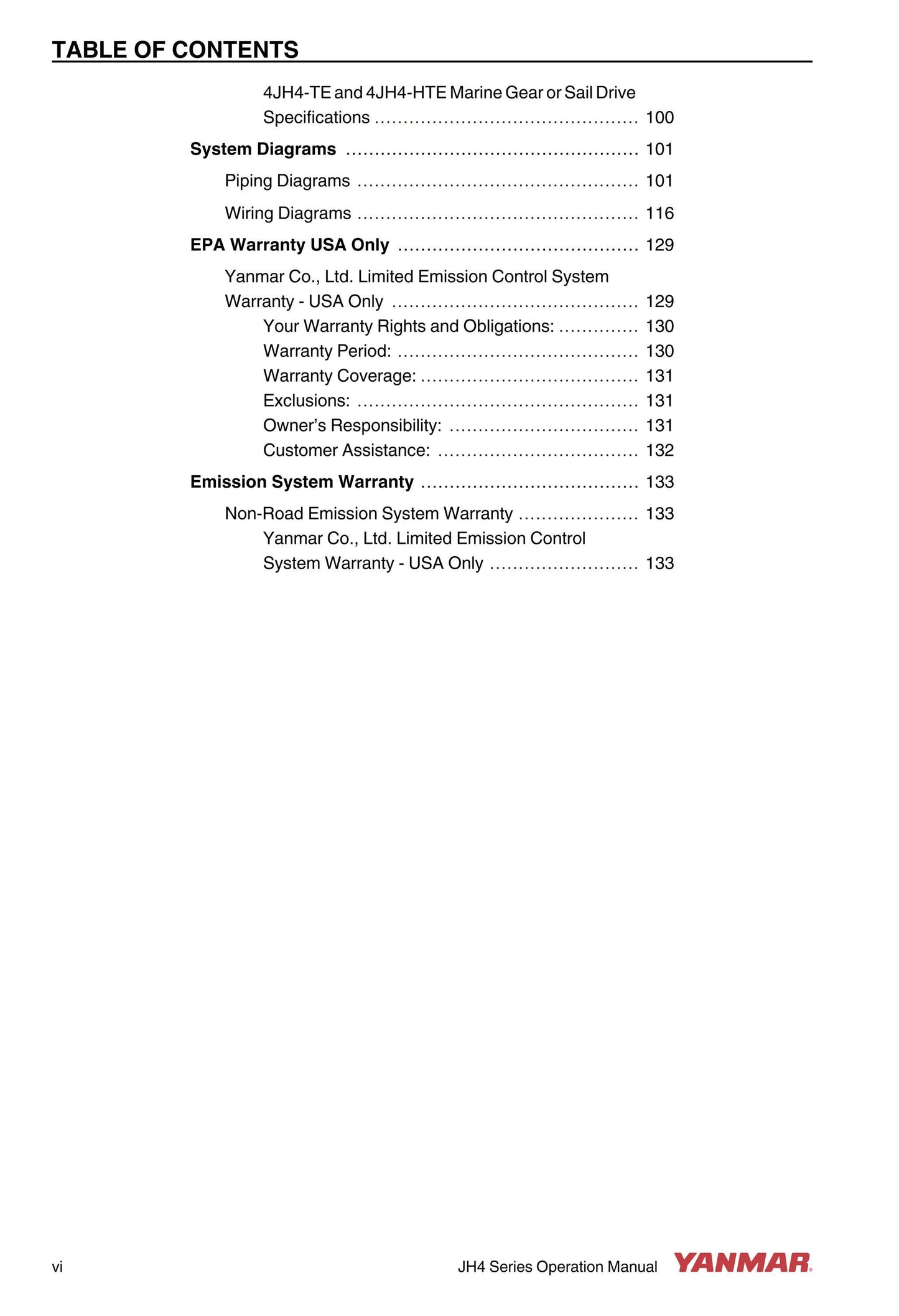 Yanmar Marine Engine -  JH4 Series - 3jh4e 4jh4ae 4jh4-te 4jh4-hte - Operation Manual