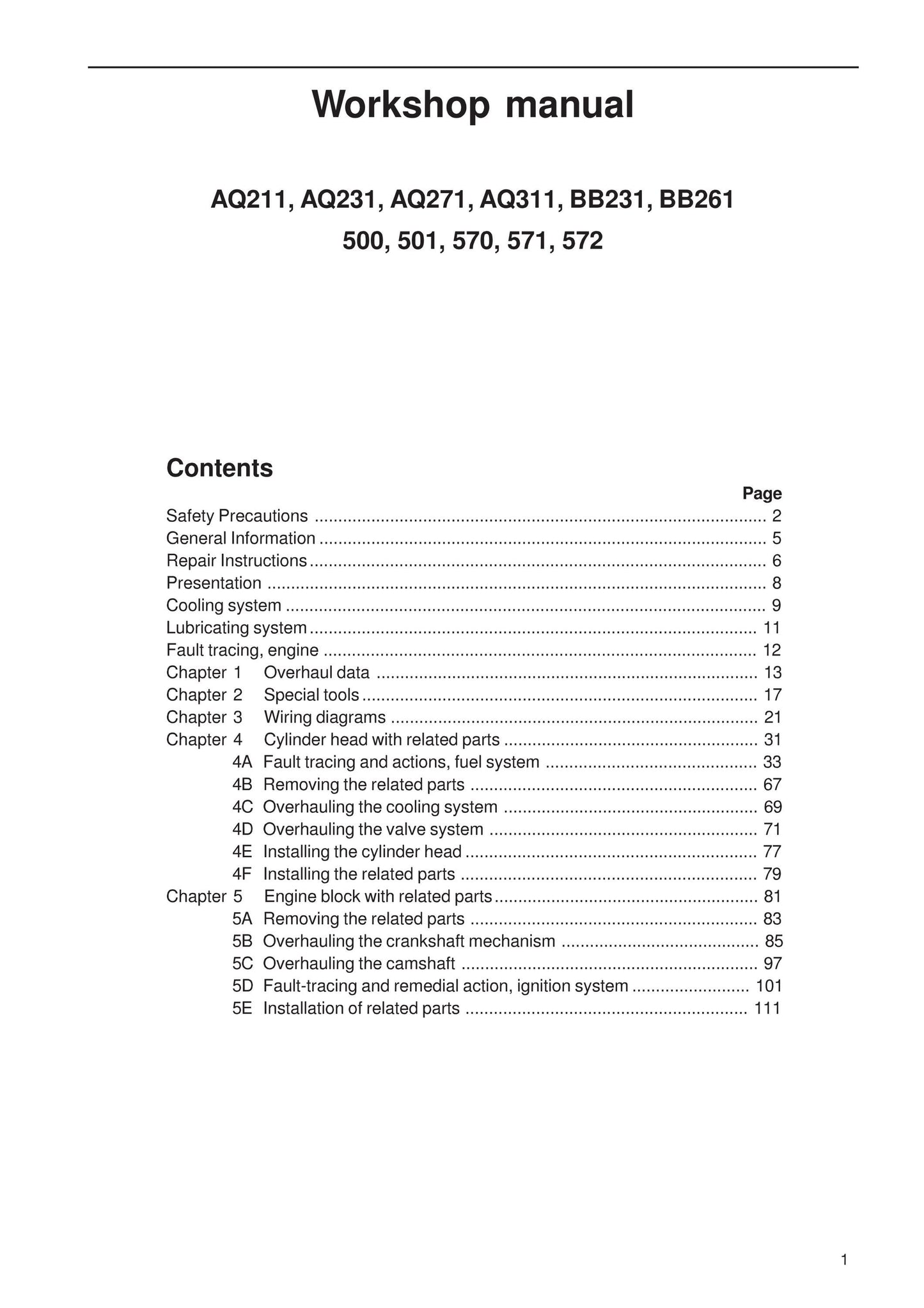 Volvo Penta Engine Unit - AQ211 AQ231 AQ271 AQ311 BB231 BB261 500 501 570 571 572  - Workshop Service Repair Manual