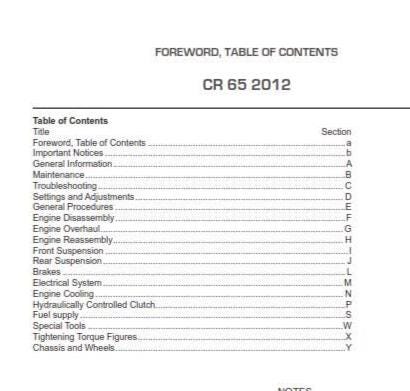 Husqvarna 2012 - CR 65 - Service Workshop Repair Manual