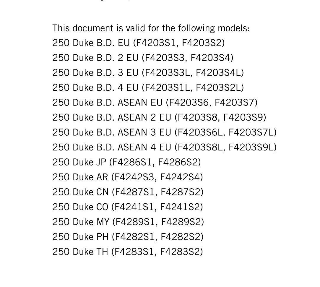 KTM 2019 - 250 Duke - Service Workshop Repair Manual