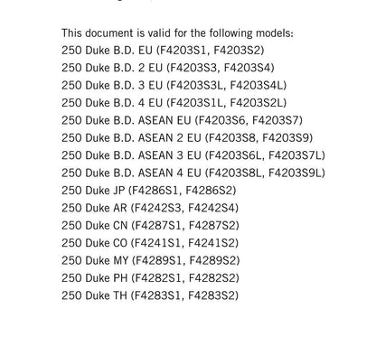 KTM 2019 - 250 Duke - Service Workshop Repair Manual