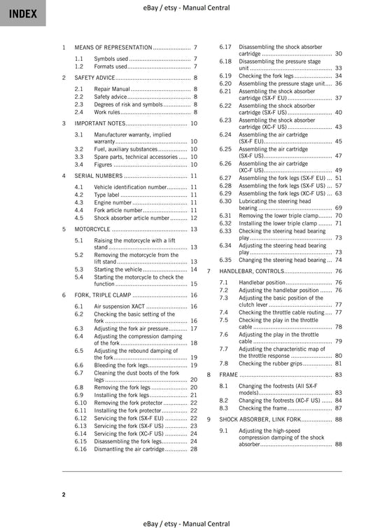 KTM 2022 - 250 Sx-f Xc-f - Service Workshop Repair Manual