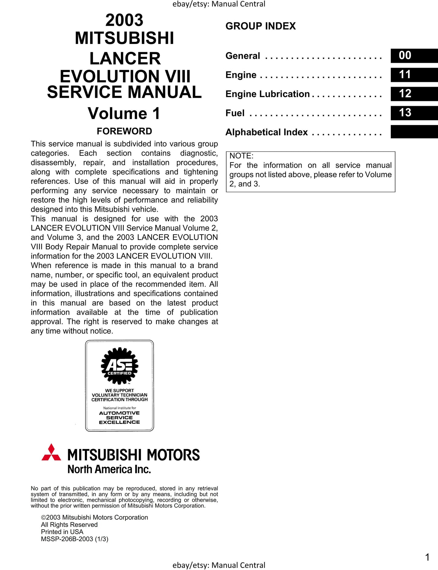 PDF - Mitsubishi Lancer Evolution Evo VIII 8 - Complete Workshop Service Repair Manual