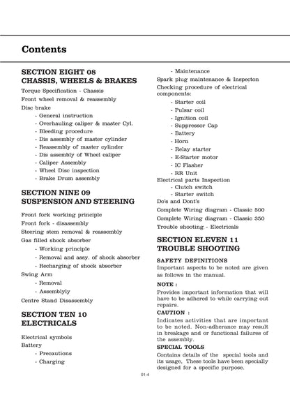 Royal Enfield Classic 500 and 350 Service Workshop Repair Manual 2009 Edition