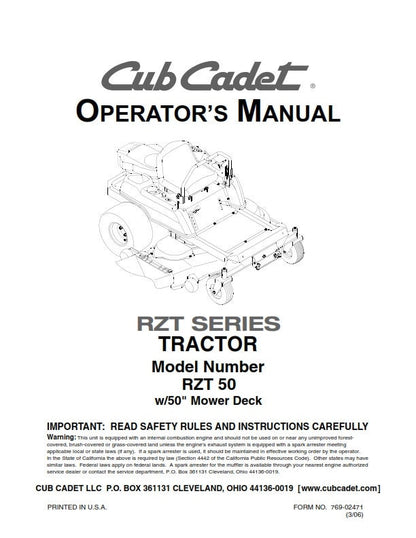 Cub Cadet - Operator Manual - RZT Series - RZT 50 - w/50" Mower Deck
