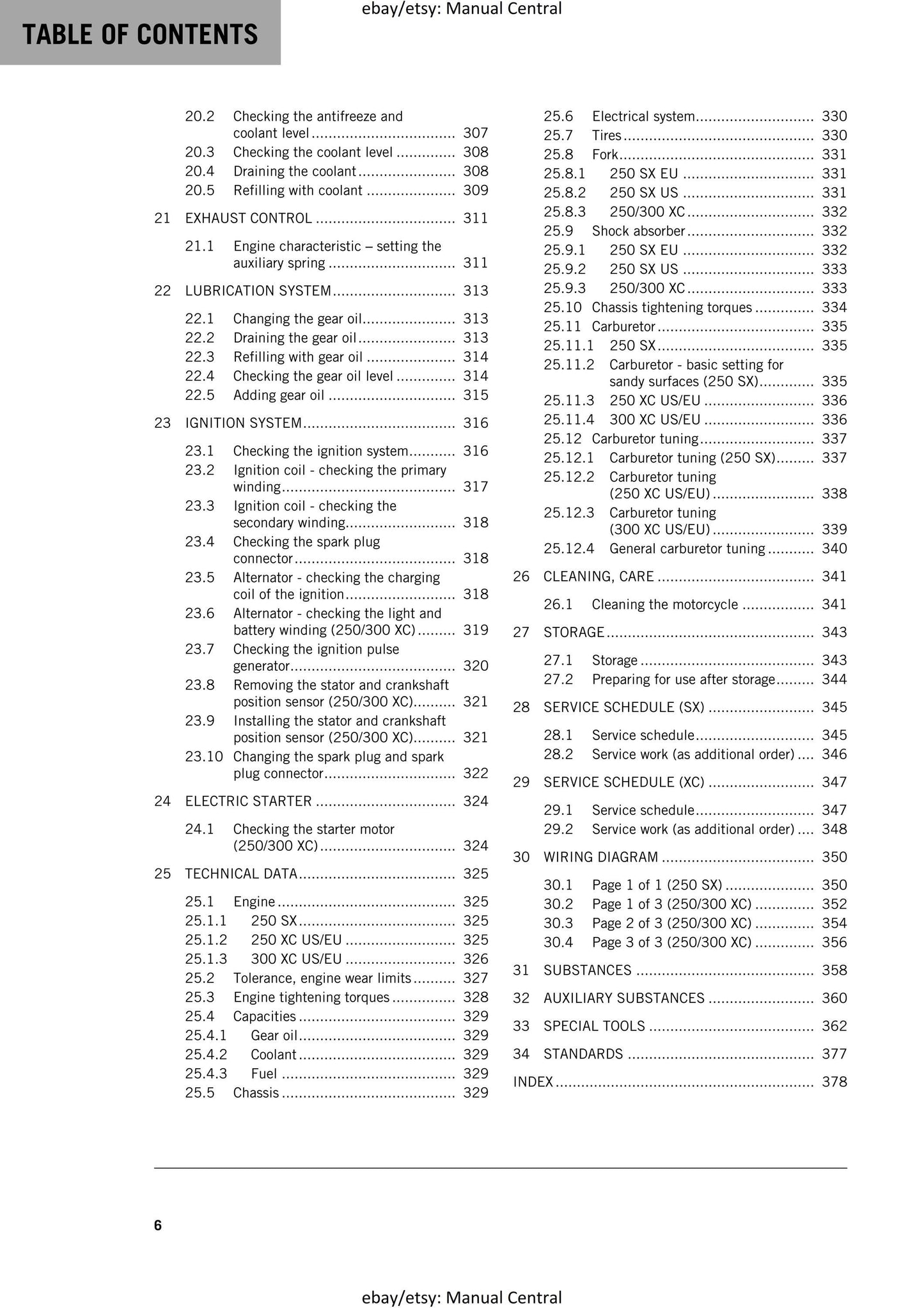 KTM 2016 - 250 300 SX XC- Service Workshop Repair Manual
