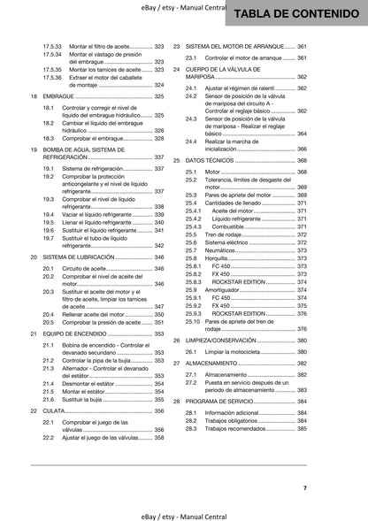 Spanish Language - Husqvarna 2020 - FC FX 450  - Manual de Reparacion