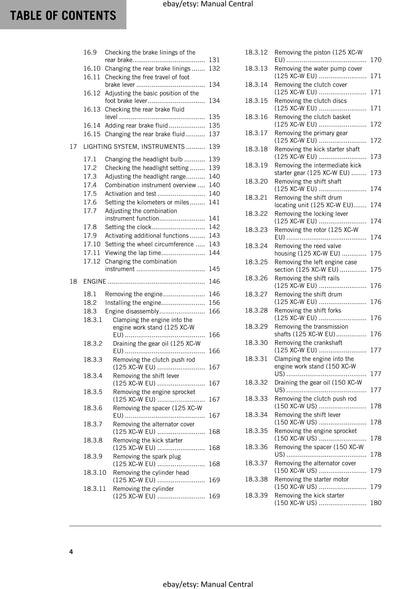 KTM 2018 - 125 150 XC-W - Service Workshop Repair Manual