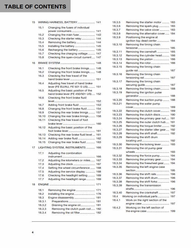 Husqvarna 2016 - FE 450 501 S - Service Workshop Repair Manual