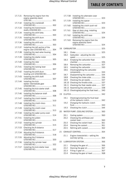 KTM 2017 - 250 300 SX XC - Service Workshop Repair Manual