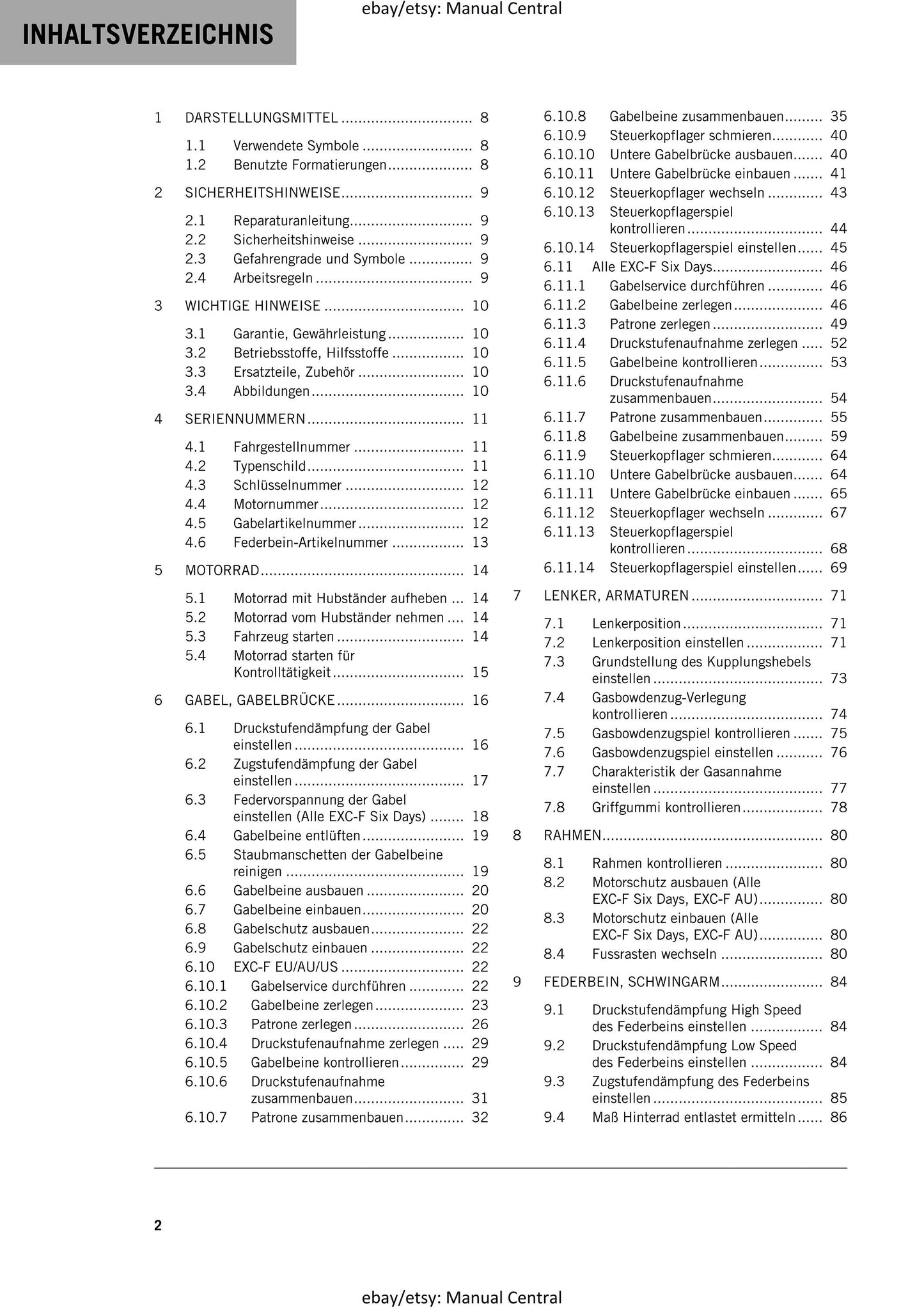 German Language - KTM 2018 - 450 500 Exc-f Six Days - Reparaturanleitung - Service Workshop Repair Manual
