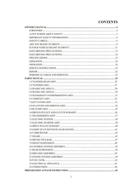 Joyner Go Kart -  JNSZ150DS Owners Parts Manual